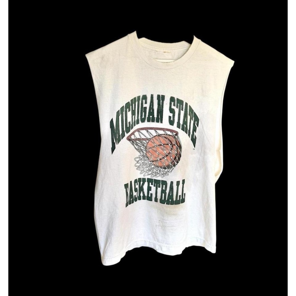 Vintage Michigan State‎ Cutoff Shirt Basketball Sz Medium Distressed Flaws